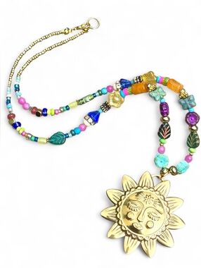 Boho Sun Pendant Beachy Fun Colorful Floral Butterfly Nature Dopamine Necklace